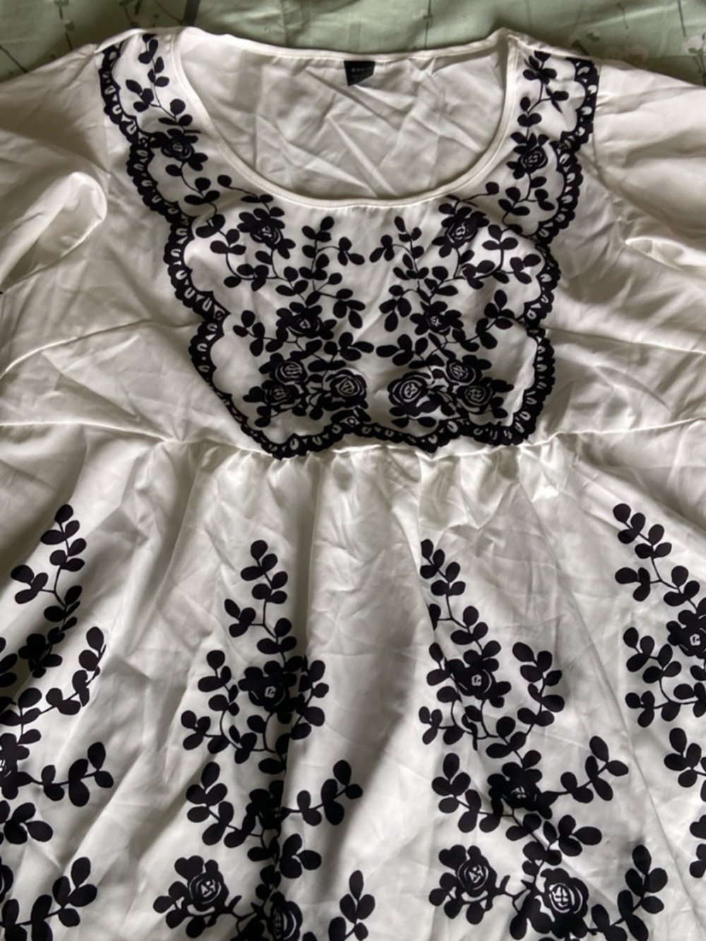 White and Black Floral Embroidered Blouse